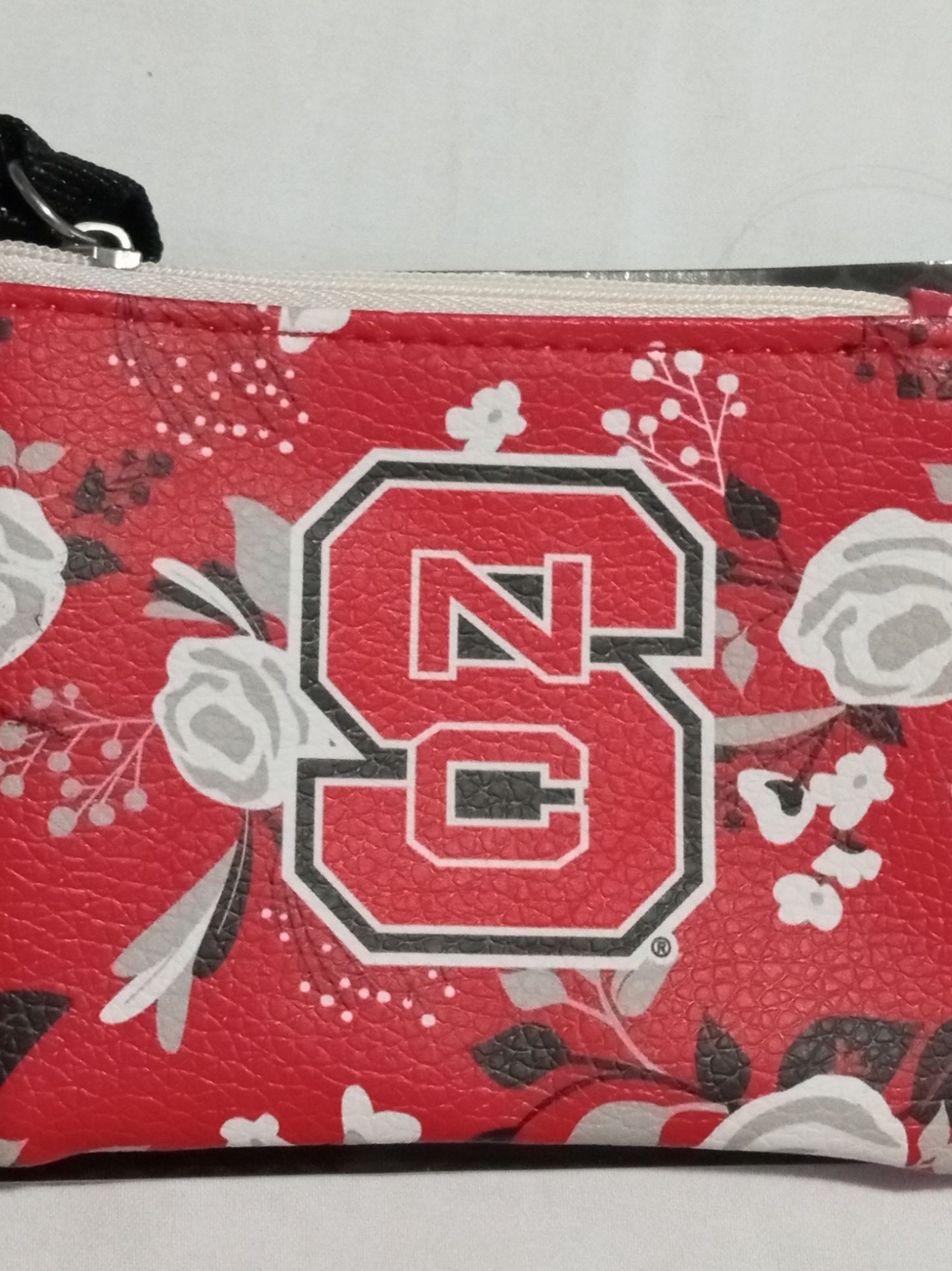 NCAA  NC State Red Floral Cosmetic  Coin Purse with White & Gray Accents